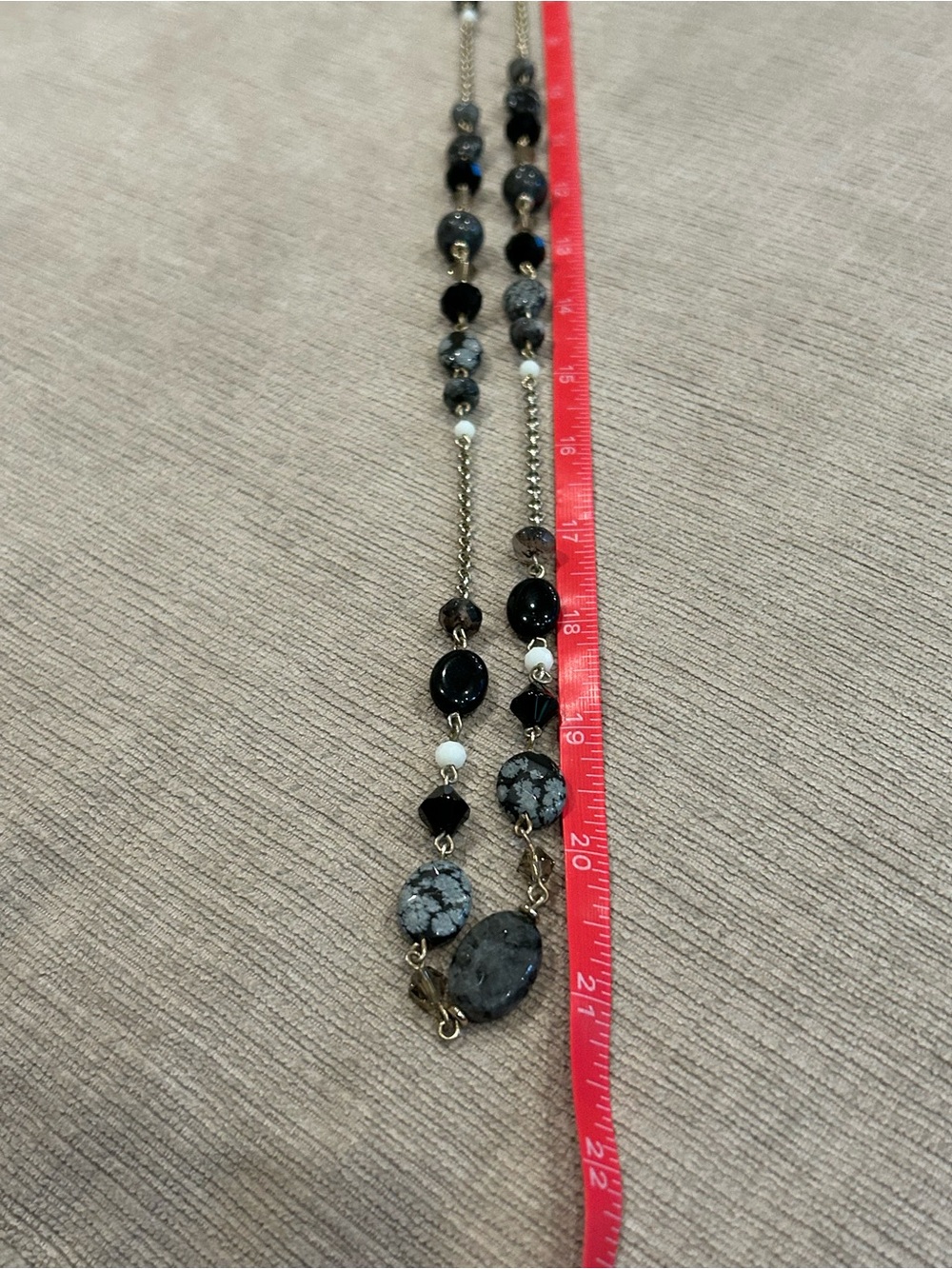 Talbots Multi-Strand Black snowflake obsidian stone and Gray Beaded necklace image 4